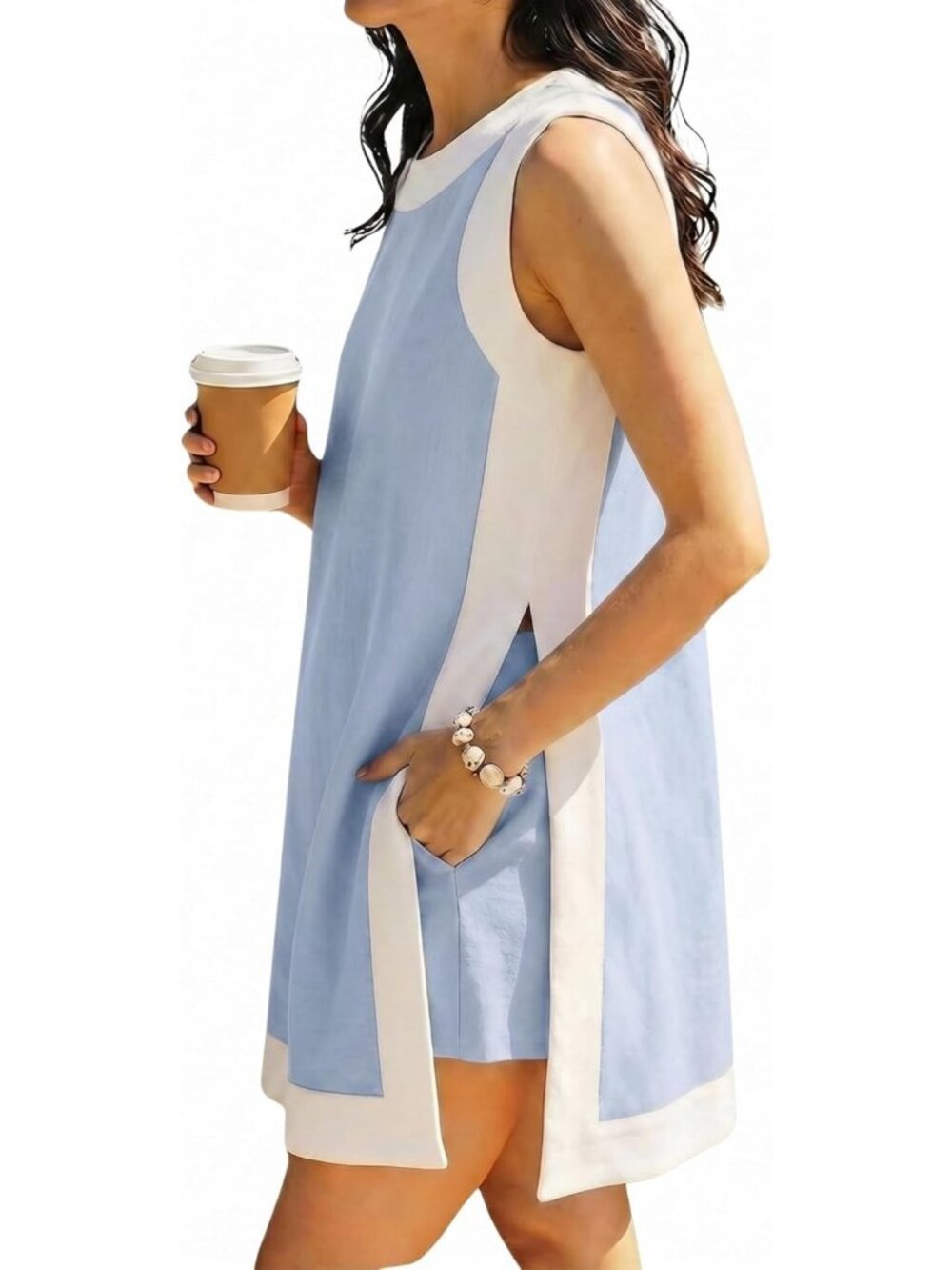 Casual Color Block 2-Piece Set: Short Sleeve Pullover & Pocketed Shorts